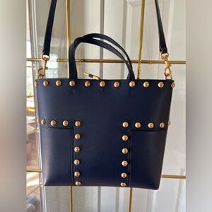 Tory Burch Gold Studded “T” Navy Crossbody and Tote